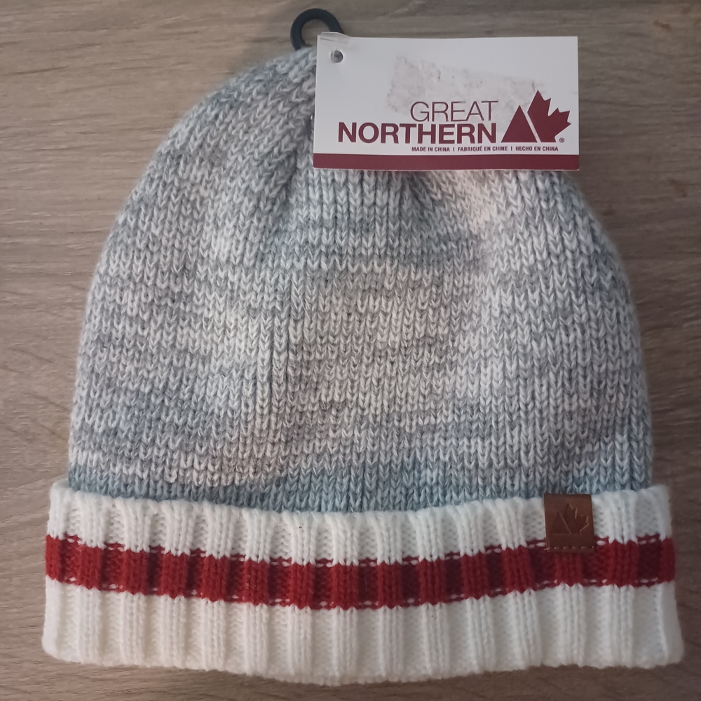 Gray and Red Knit Beanie